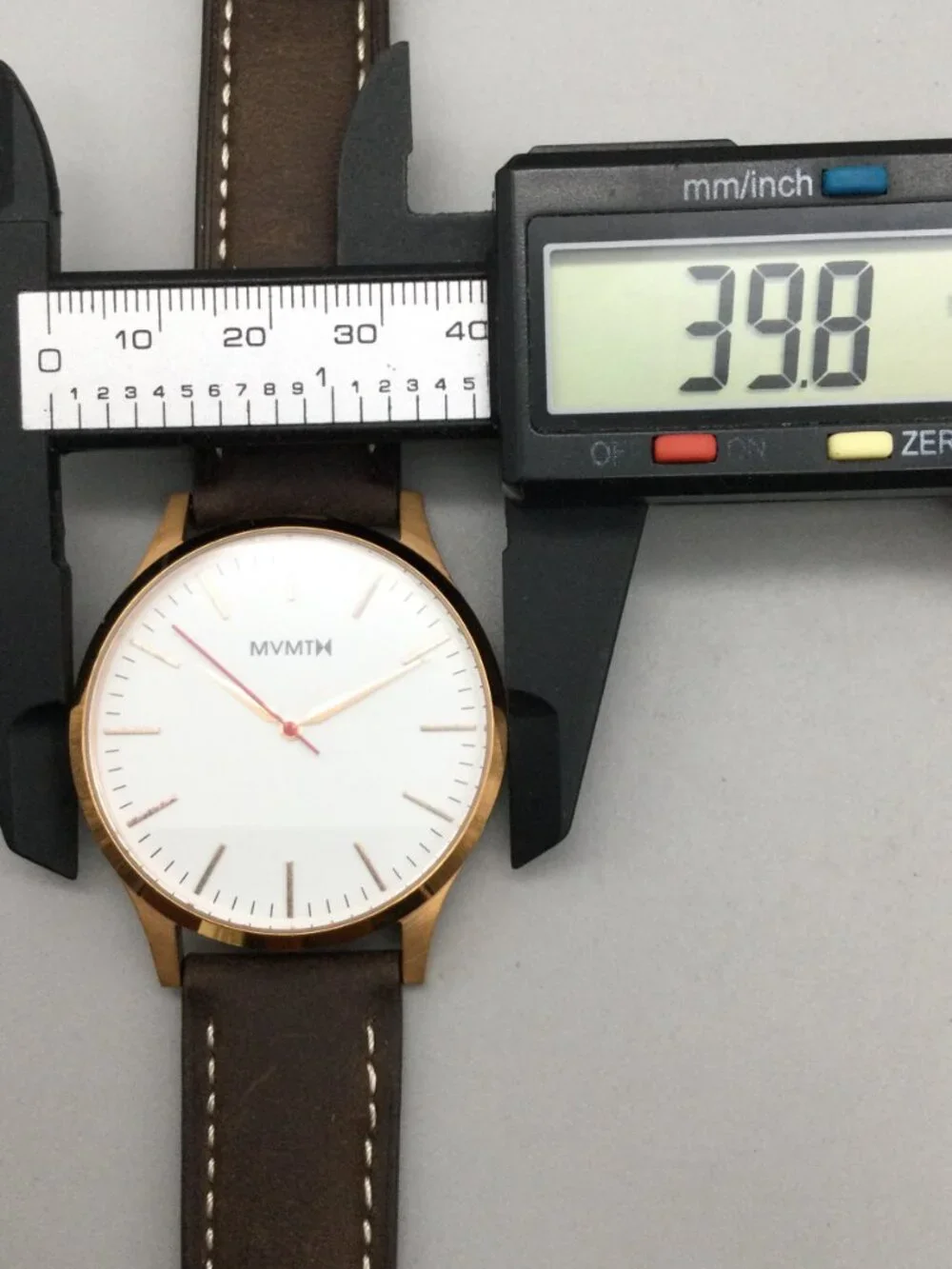 MVMT 40mm Mens Watch Rose Gold Tone Brown Leather Band